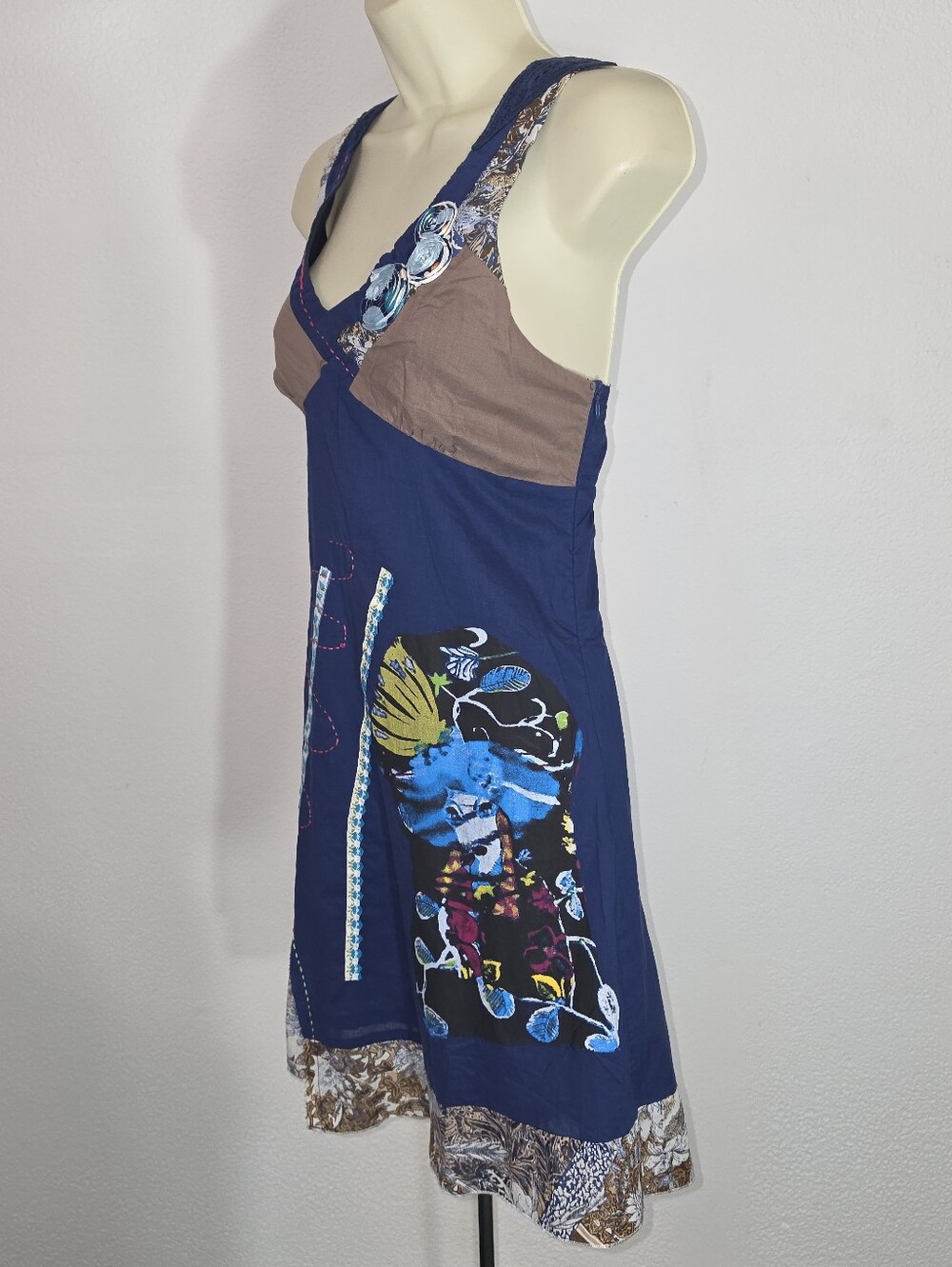 Toi Et Moi Dress Floral Embroidered Sleeveless Boho Patchwork Blue Size S - Picture 12 of 13